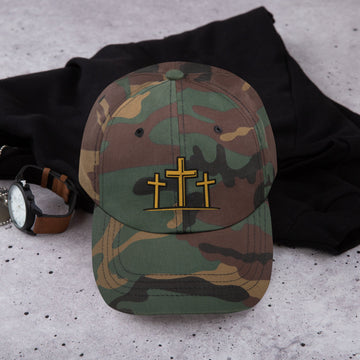 Three crosses Christian faith dad hat – mens embroidered faith based cap Forged By Faith
