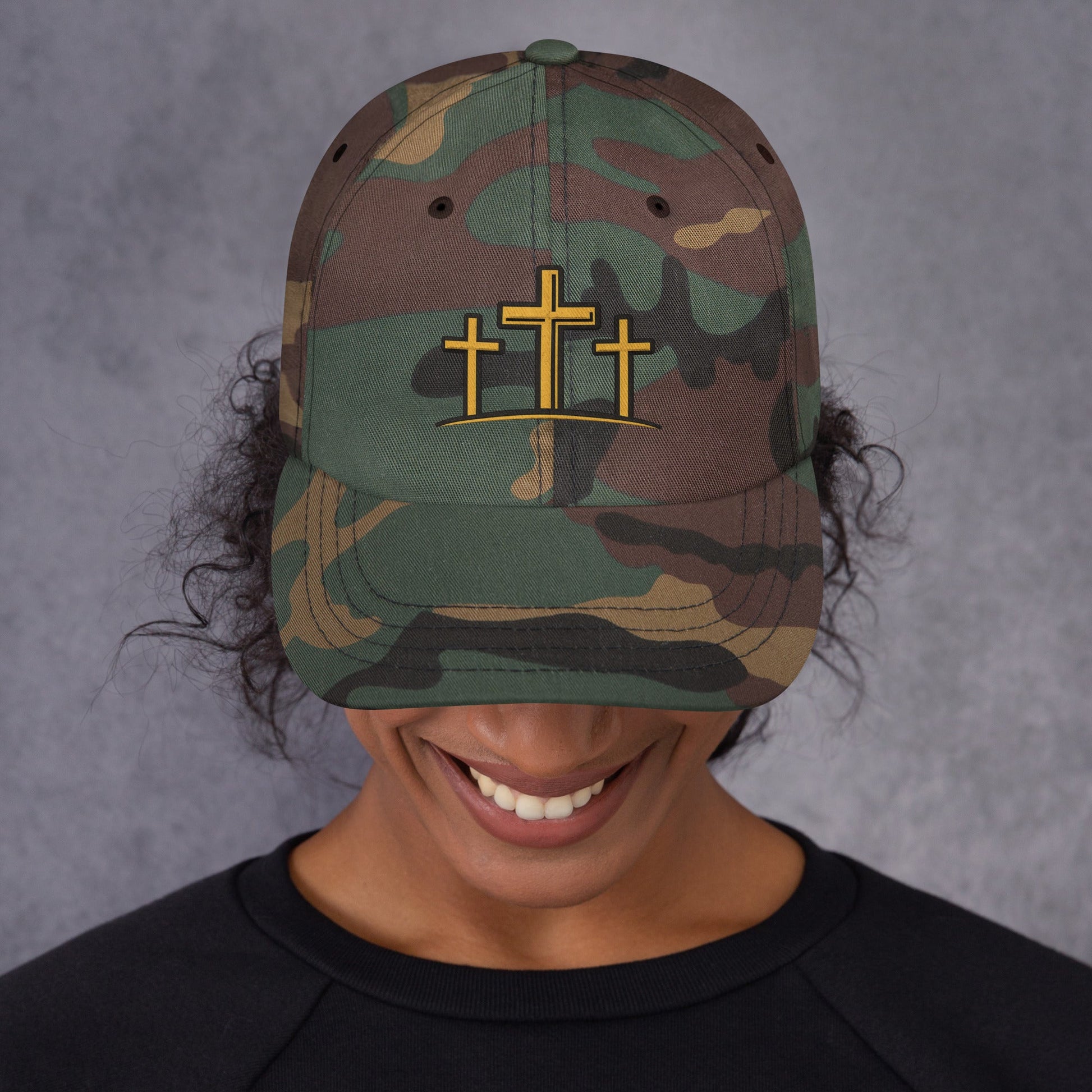 Three crosses Christian faith dad hat – mens embroidered faith based cap Forged By Faith