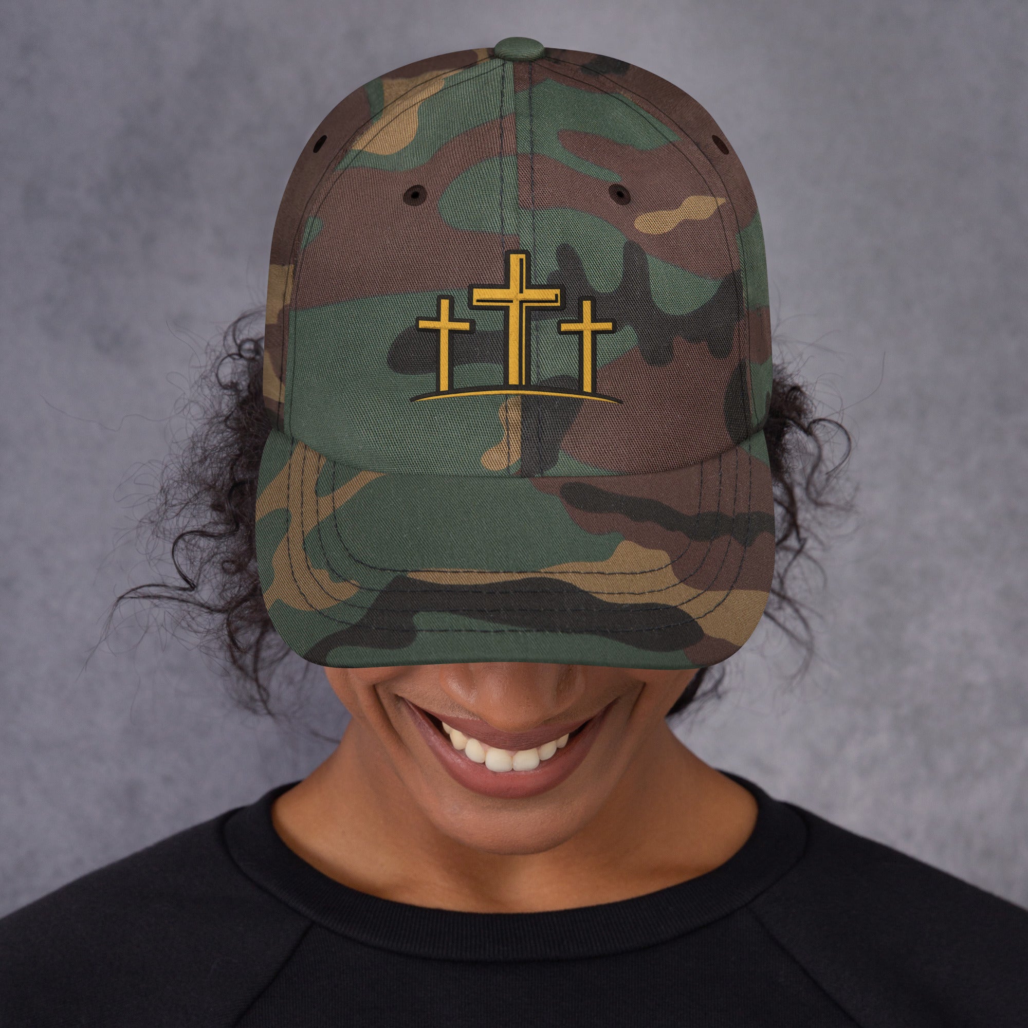 Three crosses Christian faith dad hat – mens embroidered faith based cap Forged By Faith