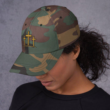 Three crosses Christian faith dad hat – mens embroidered faith based cap Forged By Faith